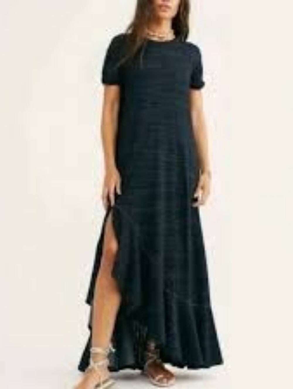 Free People Black Short Sleeve Knit Maxi Dress Beach Boho,casual